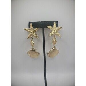 Vintage Earrings Pierced Stud Drop Dangle Starfish Shells Ocean Vibe Jewelry